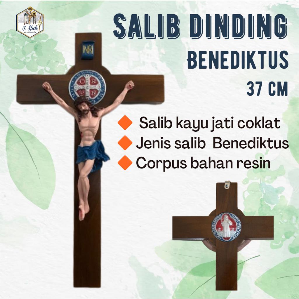 SALIB DINDING BENEDIKTUS , Kayu Jati, 37 cm