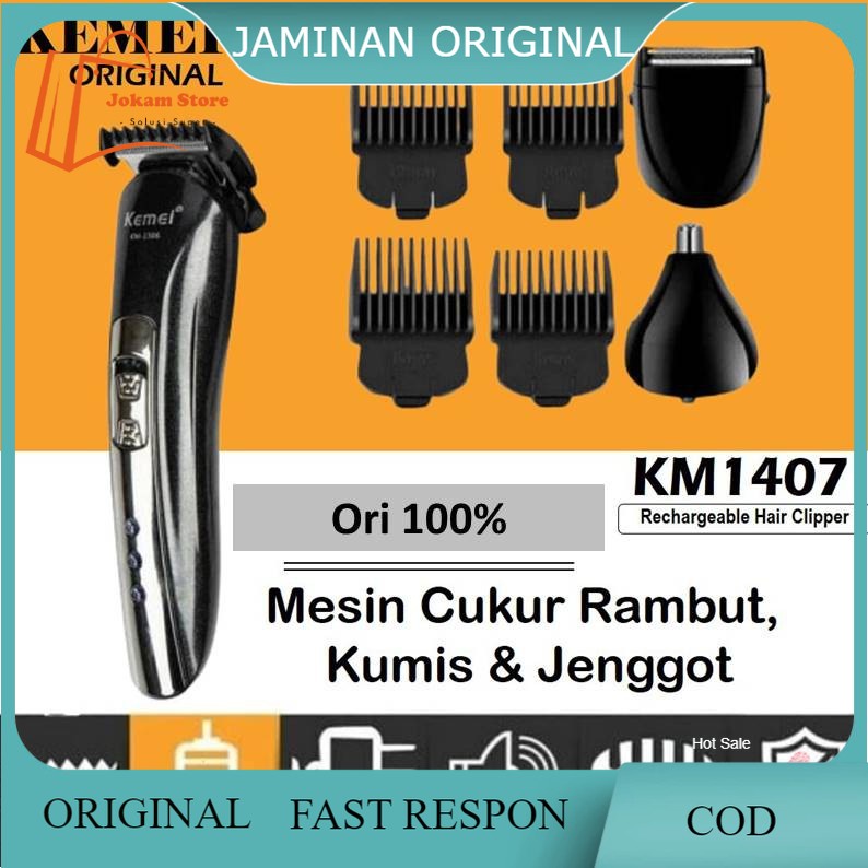 Alat Cukur Rambut Kumis dan Jenggot Mesin Cukur Kemei 1407 FULSET Cliper km1407 Original Terbaru