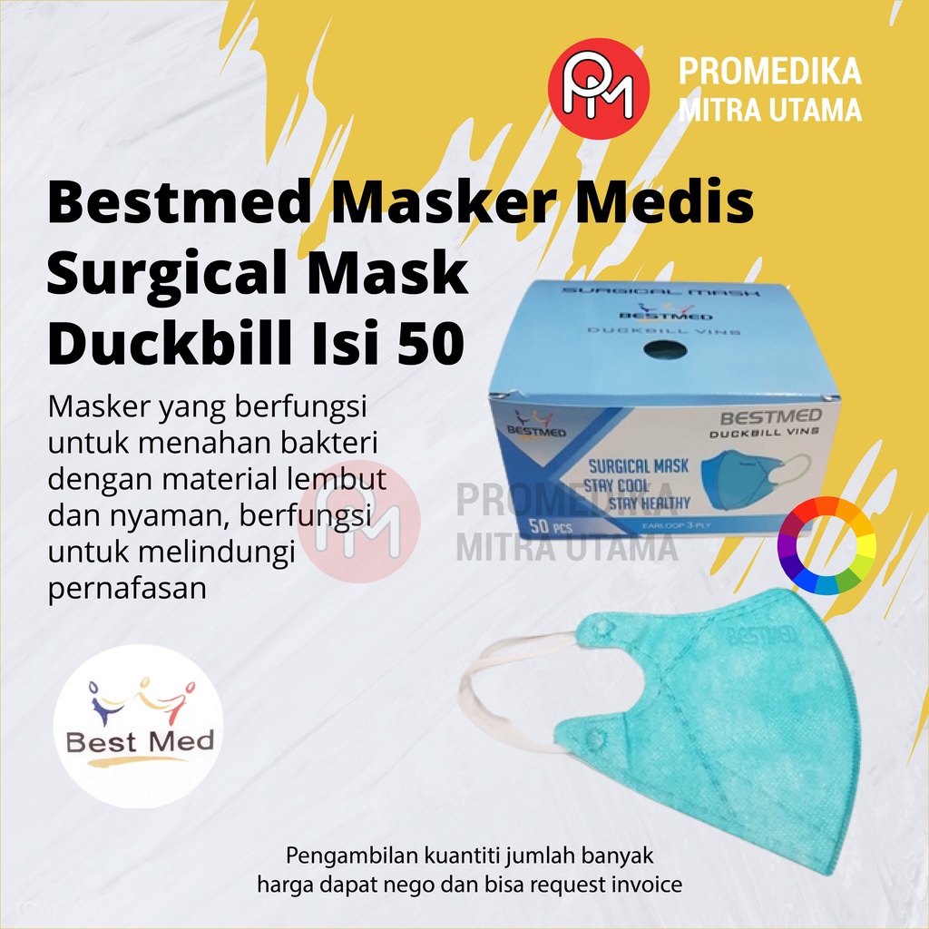 Bestmed Masker Medis Surgical Mask duckbill Isi 50 berbagai macam warna
