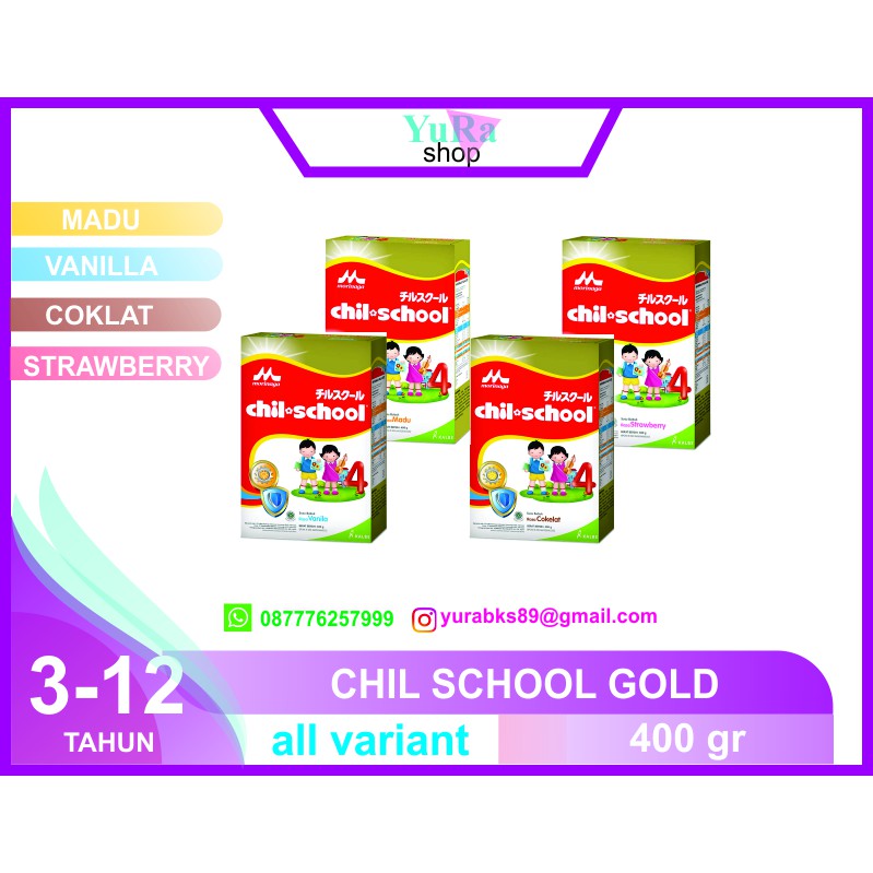 

CHIL SCHOOL GOLD COKLAT,VANILLA,HONEY & STARWBERRY 400gr