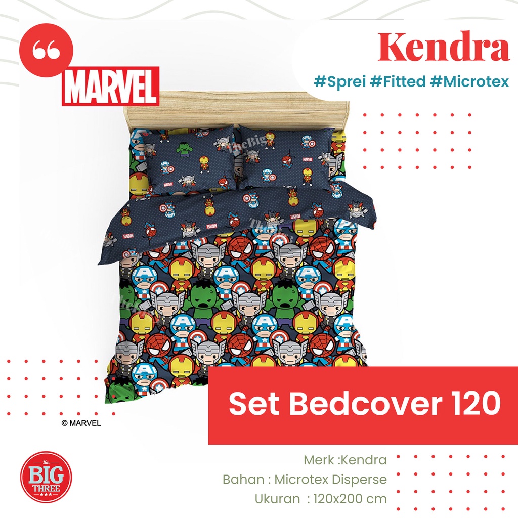 KENDRA Bedcover + Sprei 120X200 Iris Marvel Avengers Blue Mickey Classic Mickey Mermaid Black Mickey Spiderman Square Ice Cream Honeycomb Sweet Dream Blue Owls Paris Night Galaxy  - Single 120 BC TBT