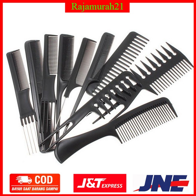 Sisir Rambut Salon Hair Comb 10 Set - Black - OMHADVBK