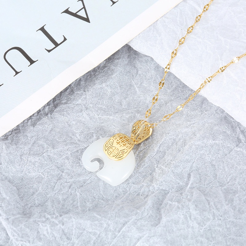 2021 Kalung Choker Liontin Batu Giok Hetian Putih Bentuk Gajah Vintage Untuk Wanita