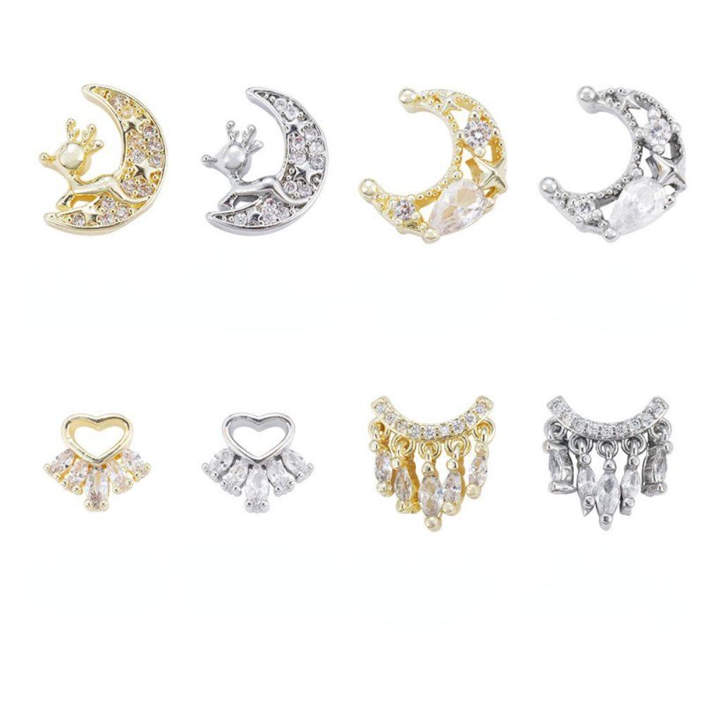 AUGUSTINA Agustinina Nail Art Charms Moon Alloy Berlian Imitasi Salon Kuku Manikur Aksesoris Hiasan Kuku DIY Bahan Kuku