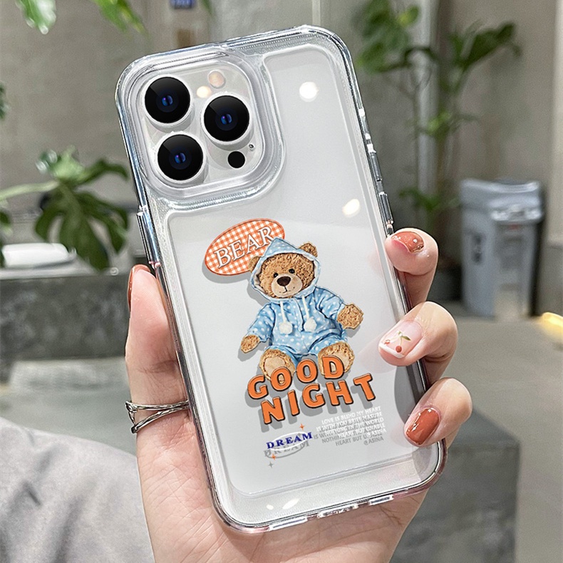 Soft Case Silikon TPU Transparan Motif Kartun Beruang Untuk IPhone 14 13 12 11 Pro X XR XS Max SE 6 6S 7 8 Plus
