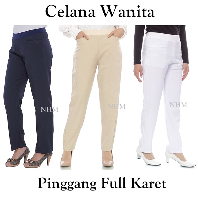 Celana Kerja Formal Wanita Celana Bahan Celana Kantor Celana Pinggang Karet Anti Begah Basic Jumbo Big Size S,m,l,xl/Celana Kantor/Celana Kerja Wanita Nhm