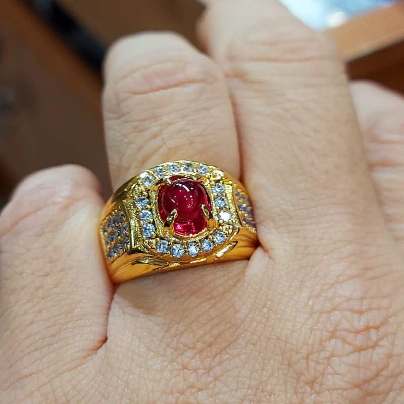 CINCIN BATU PERMATA MUSTIKA LIPAN MERAH/BIRU DELIMA DIM 6MM