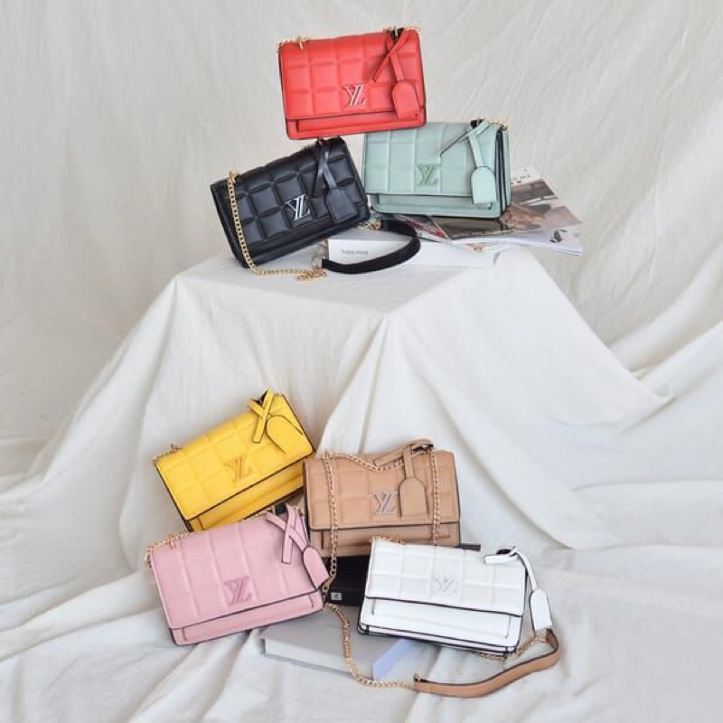 SG7544 syafniegalery tas tali rantai import motif kotak