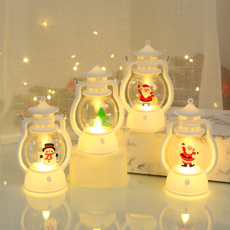 Lampu Malam LED Portable Bentuk Lentera Motif Santa Claus / Snowman Untuk Dekorasi Natal