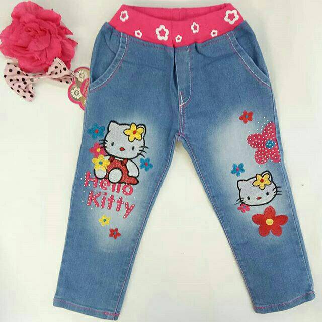 Celana jeans HK bordir + aplikasi blink blink