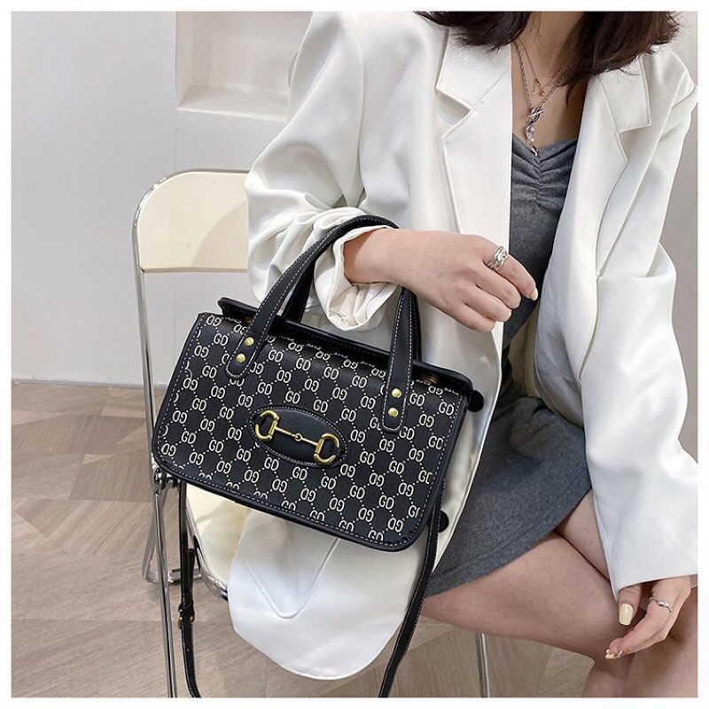 SG9533 syafniegalery Monogram Leater SQ Hand Bag import tas wanita