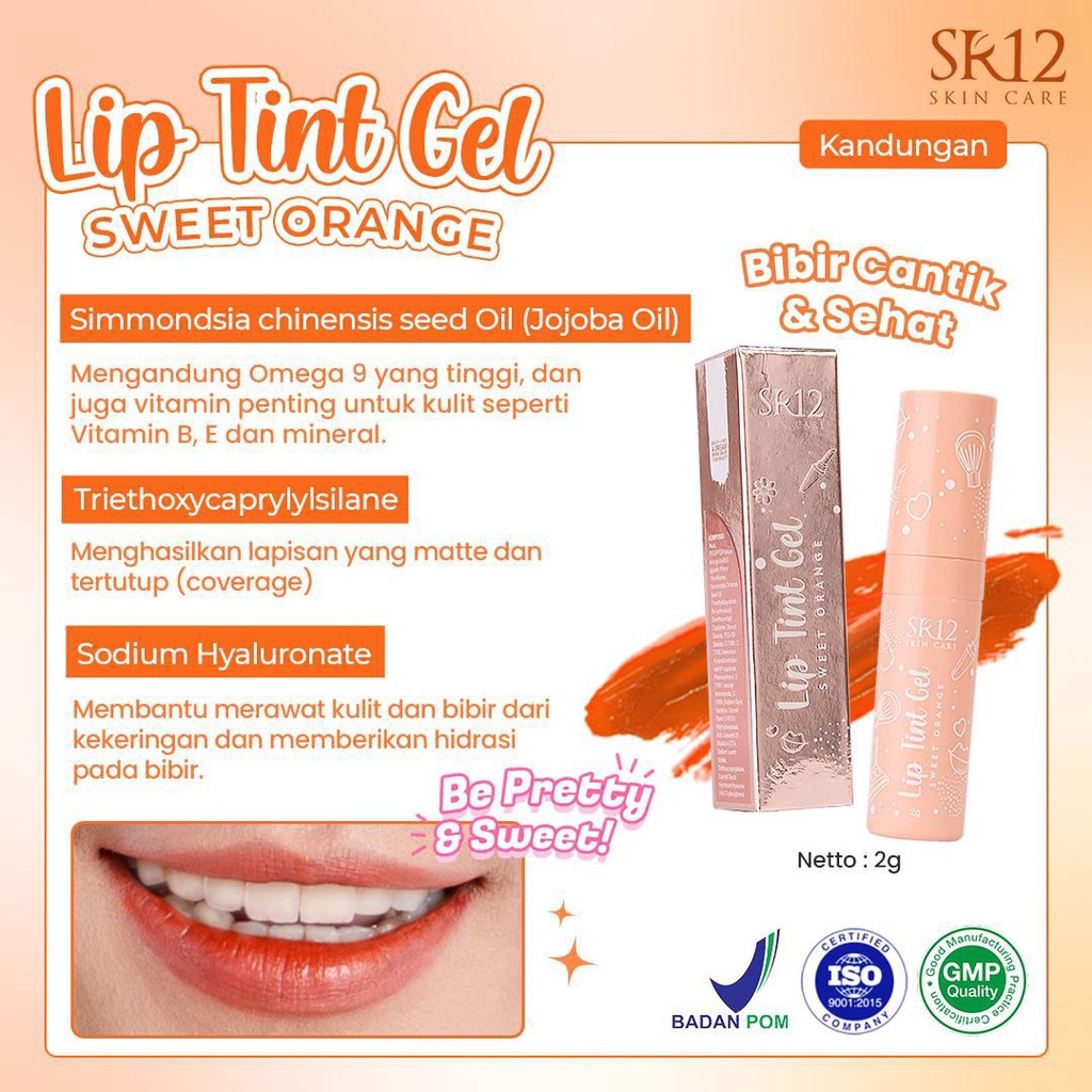 Liptint Gel SR12 Liptin Sweet Orange Lip tint Tahan Lama dan Anti Air Waterproff Lip Mousse Cream Lip Glow Magic Ori BPOM