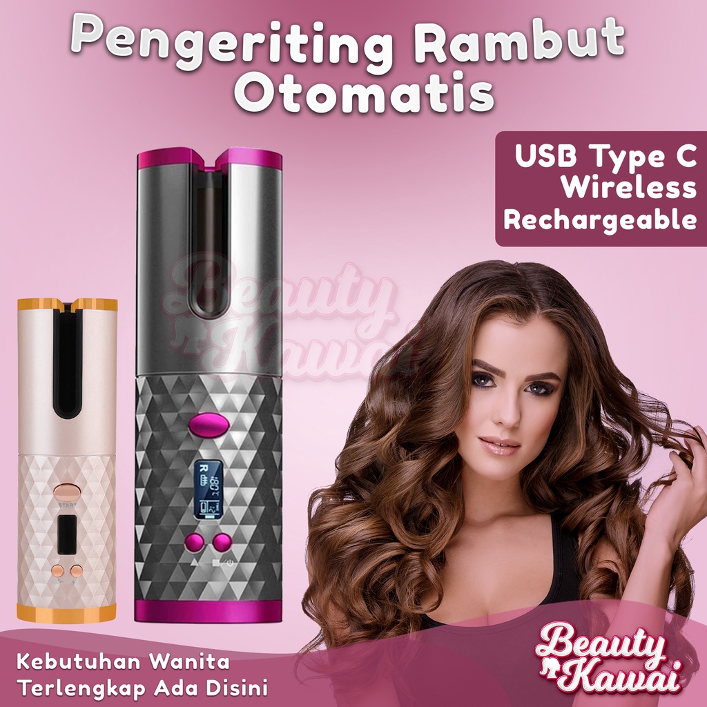 Curly Rambut Otomatis Cas USB Hair Curler Wireless Alat Catokan Keriting