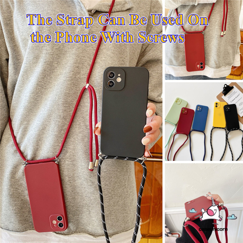 Case Bahan Nilon Warna Permen Dengan Tali Lanyard Leher Dapat Dilepas Untuk Iphone Samsung Oppo Realme Vivo Xiaomi Redmi Huawei