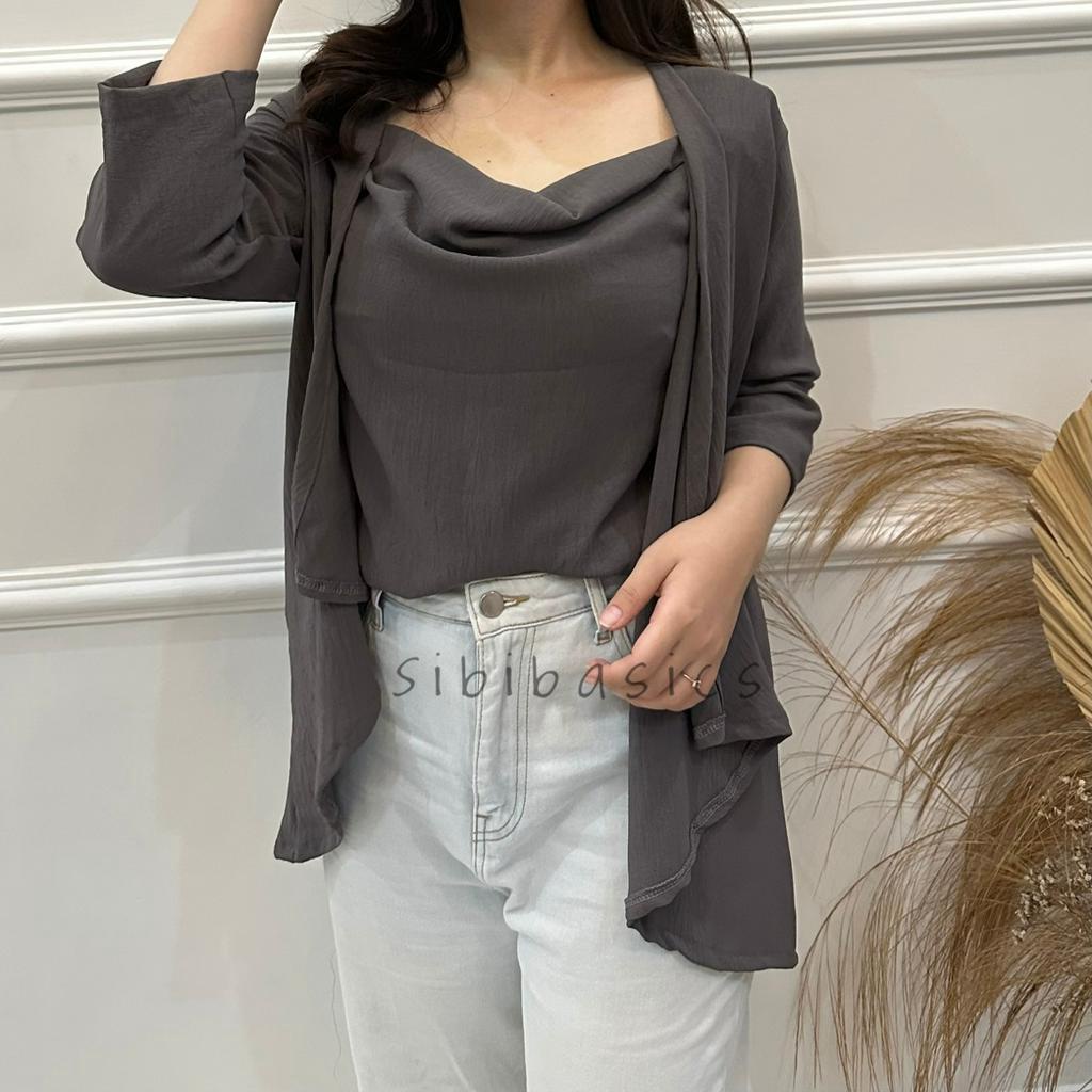 SIBIBASICS - One Set Wanita Outer + Tanktop Crinkle Airflow Premium Korean Style Kekinian / Setelan Cardigan