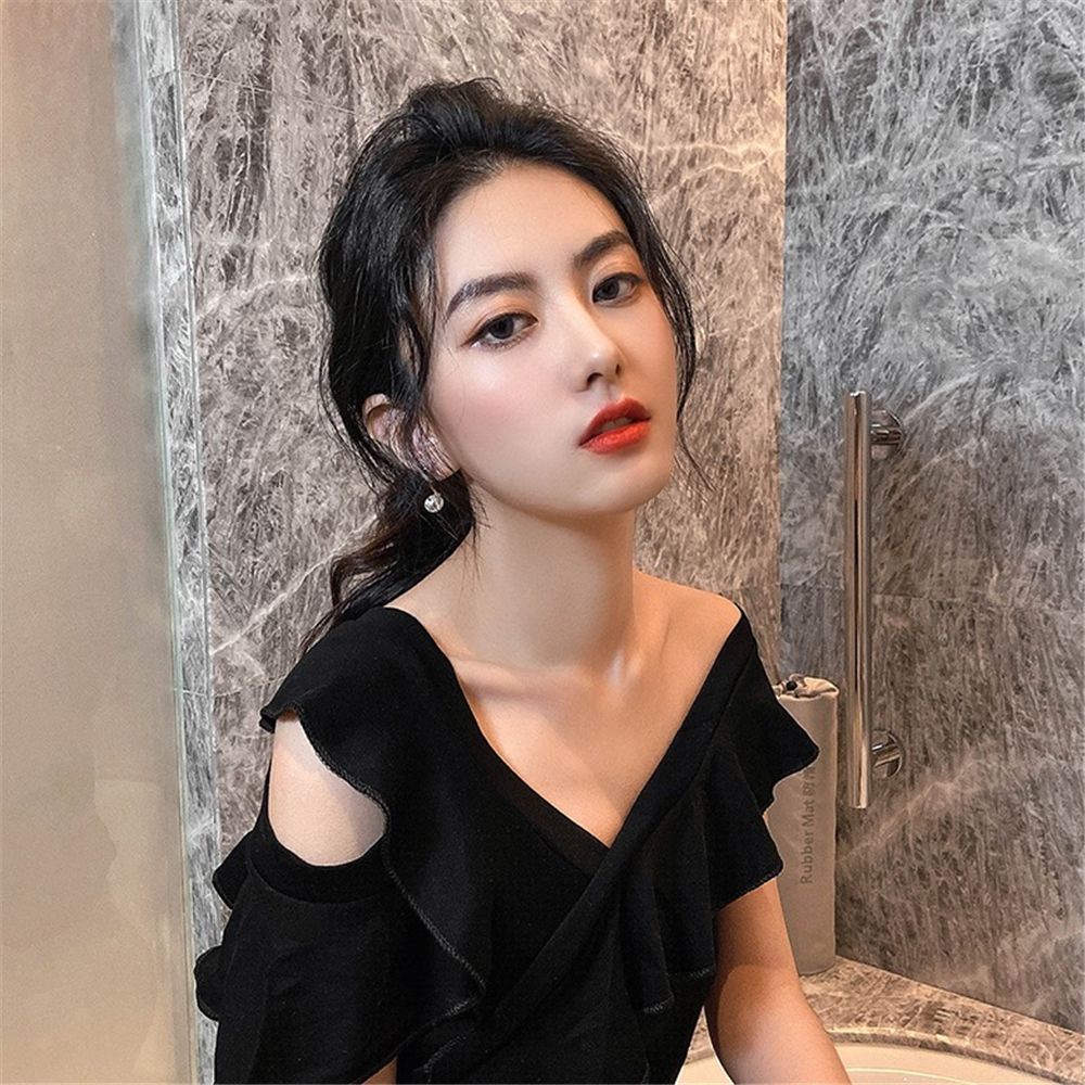 Suyou Anting Tusuk Gantung Lapis Silver Desain Geometri Hias Mutiara Imitasi Untuk Wanita