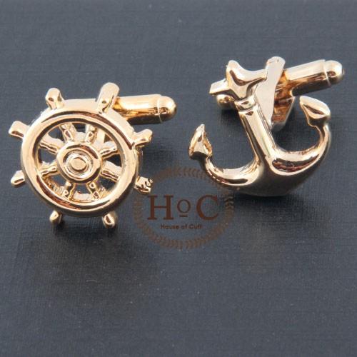 CUFFLINK CUFFLINKS MANSET KANCING KEMEJA FRENCH CUFF GOLD WHEEL ANCHOR CUFFLINKS