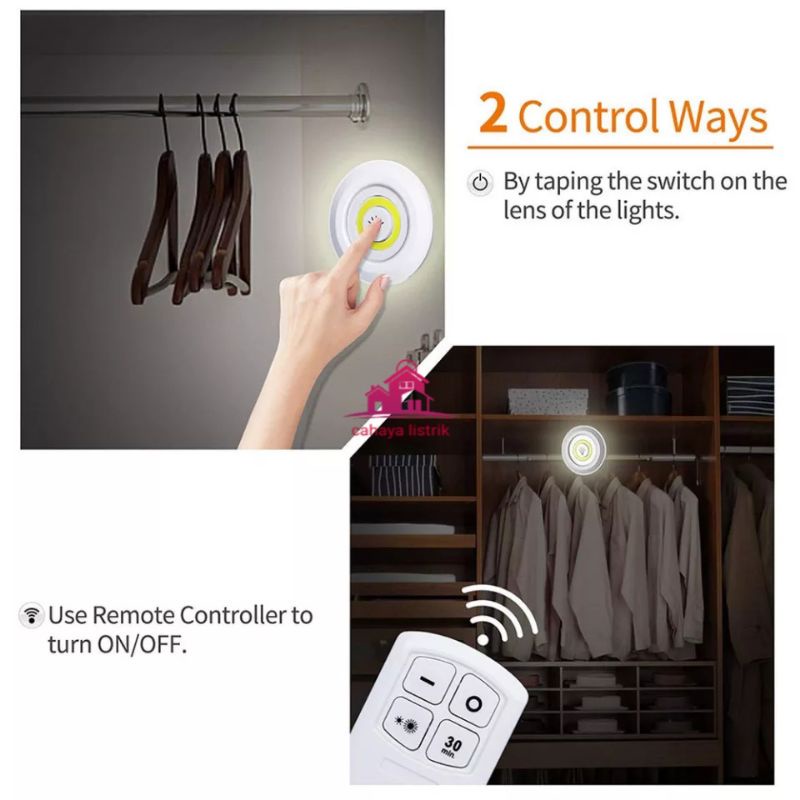 Lampu Emergency LED Remote/Lampu Tempel Dengan Remot Puck Light Lemari Lampu