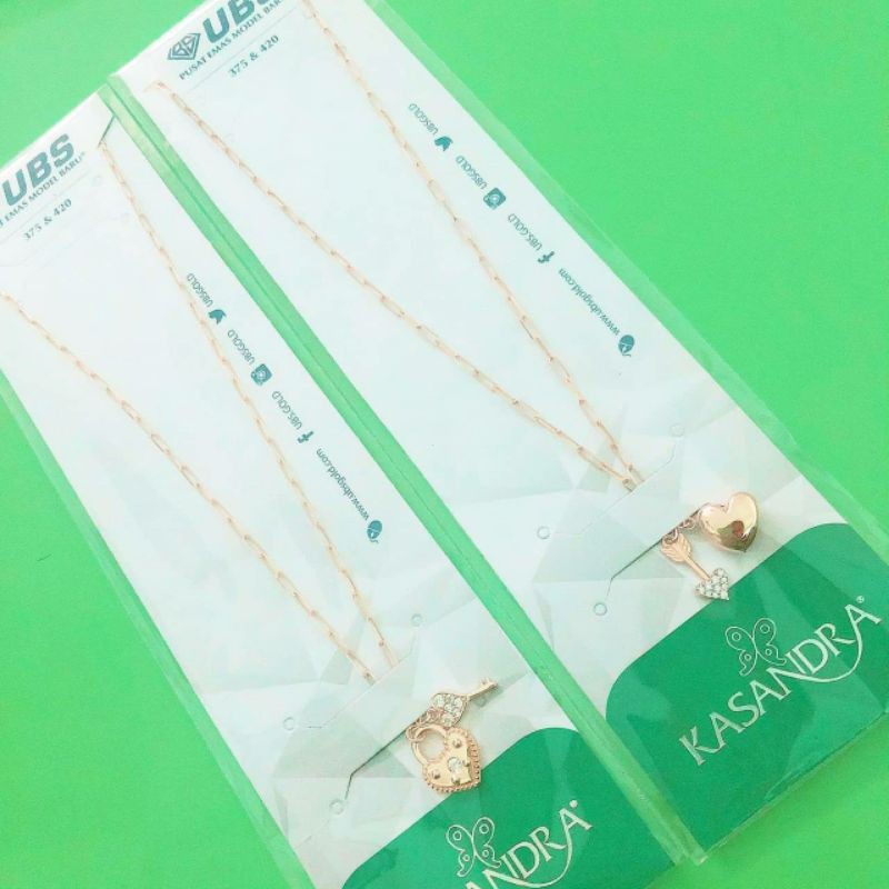 Kalung rantai pipih paperclip paperlina Love gembok dan panah kadar 375 UBS