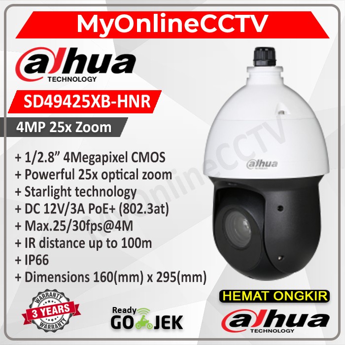 DH-SD49425XB-HNR DAHUA CCTV PTZ IP Camera 4MP 25X ZOOM GARANSI RESMI