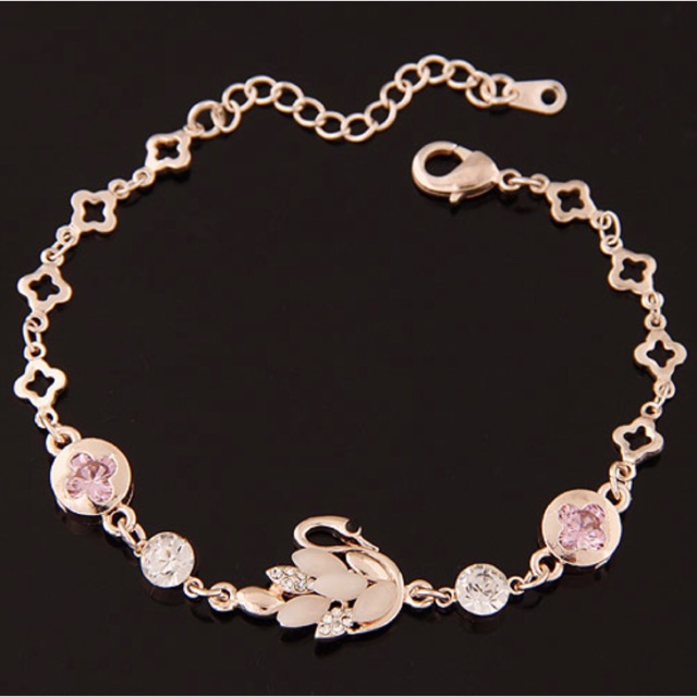 Gelang Tangan Rantai Angsa Swan Berlian Swarovski Premium Korea Branded Pesta Emas Diamond