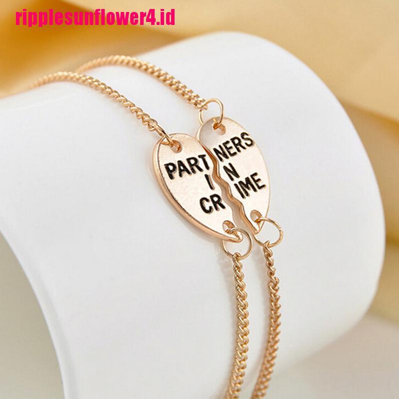 2pcs / Set Gelang Persahabatan Dengan Liontin Bentuk Hati Motif Tulisan Best Friends Forever