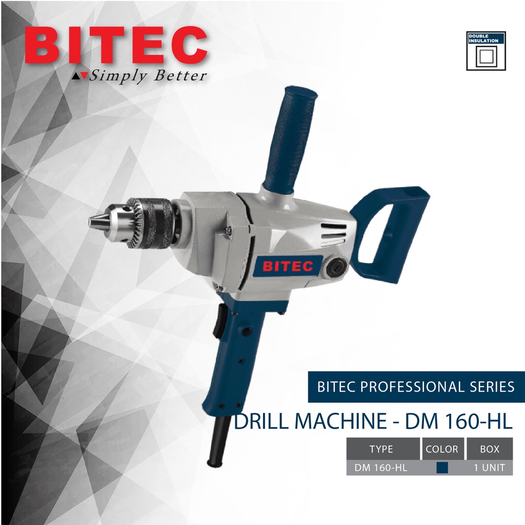 BITEC - BOR TANGAN LISTRIK PROFESSIONAL / DRILL MACHINE - DM 160 HL - GARANSI RESMI 1 TAHUN