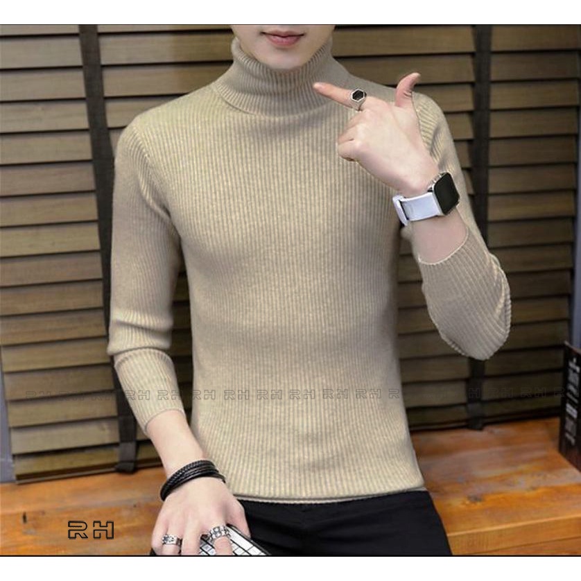 SWEATER RAJUT PRIA TEBAL TANGAN PANJANG TURTLENECK SALUR KERAH TINGGI SWITER KERAH LIPAT RH