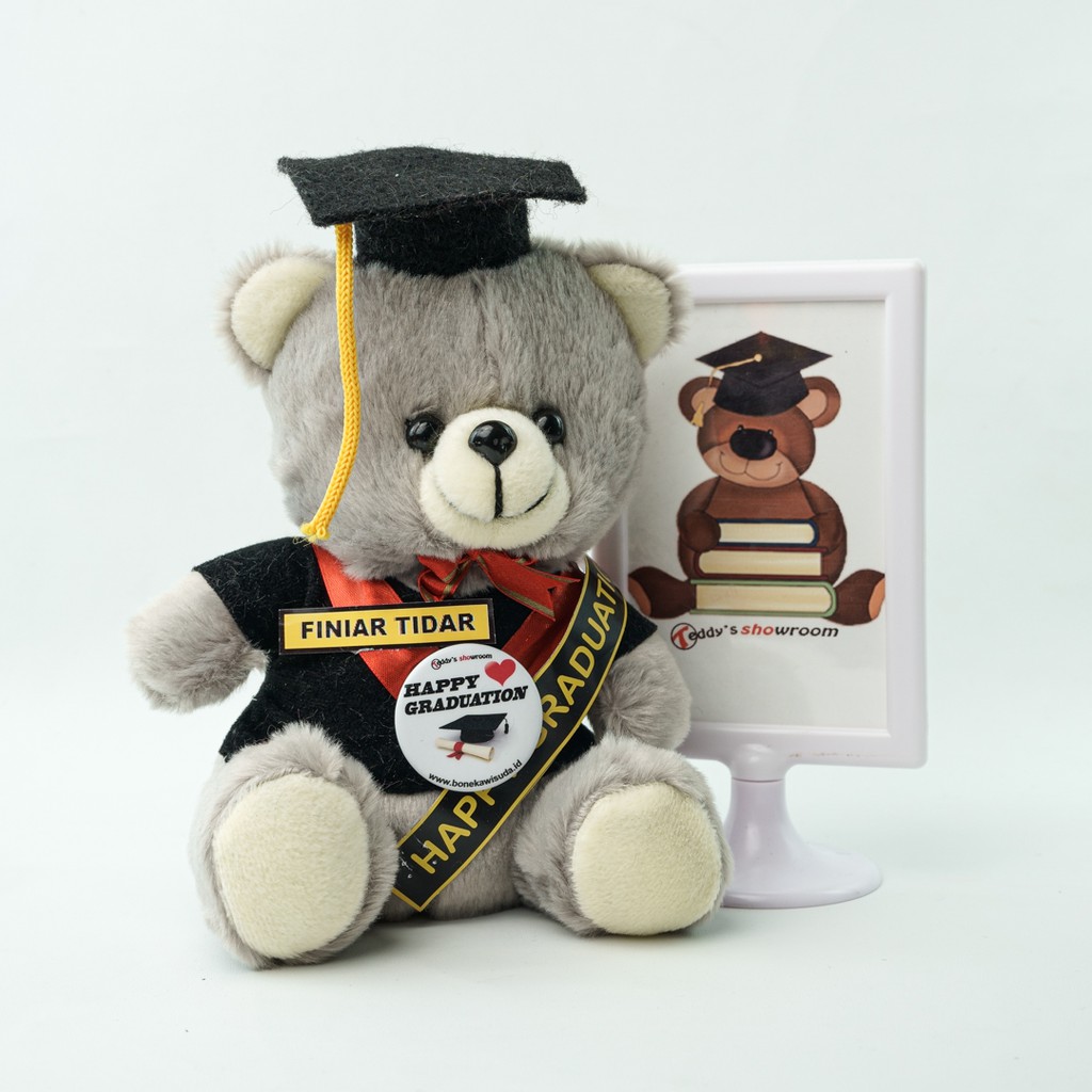 THE BEST !!GROSIR! Boneka Wisuda Sedang Gratis Selempang Nama, logo kampus dan bonus plastik  Parcel