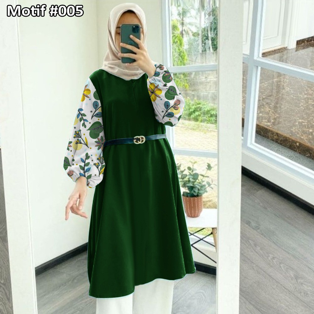Tunik Jumbo - Gamis Wanita Kekinian - Baju Atasan Wanita - Bungaz Motif Gabungan - Lexoir-Bungaz 005 Hijau