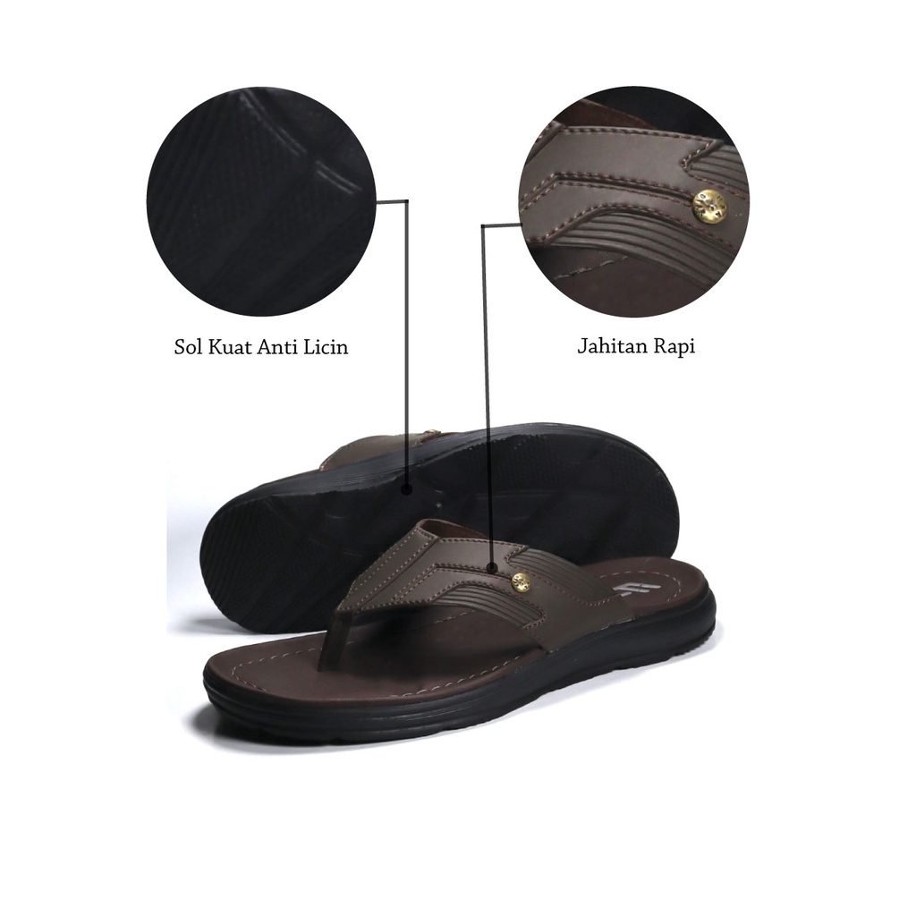 AFLAH X WIBI Sandal Pria Japit Kulit Distro Coklat Tua Hitam Mocca S02