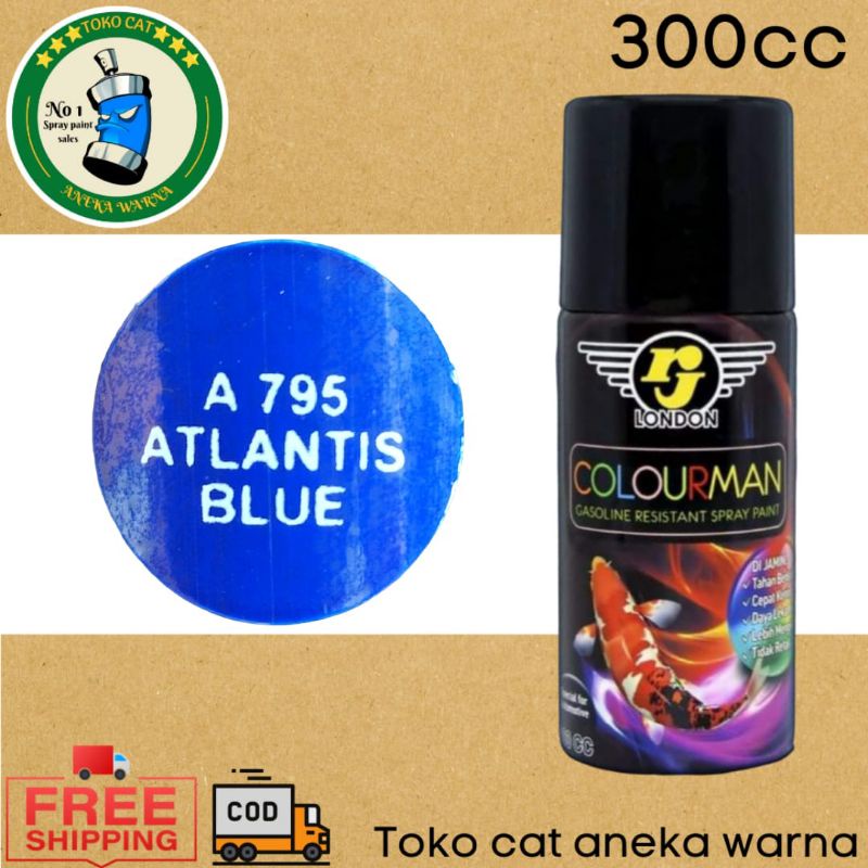 CAT SEMPROT COLOURMAN TAHAN BENSIN ATLANTIS BLUE BIRU LAUTAN 300ml spray paint pilox pilok produk dari rj london