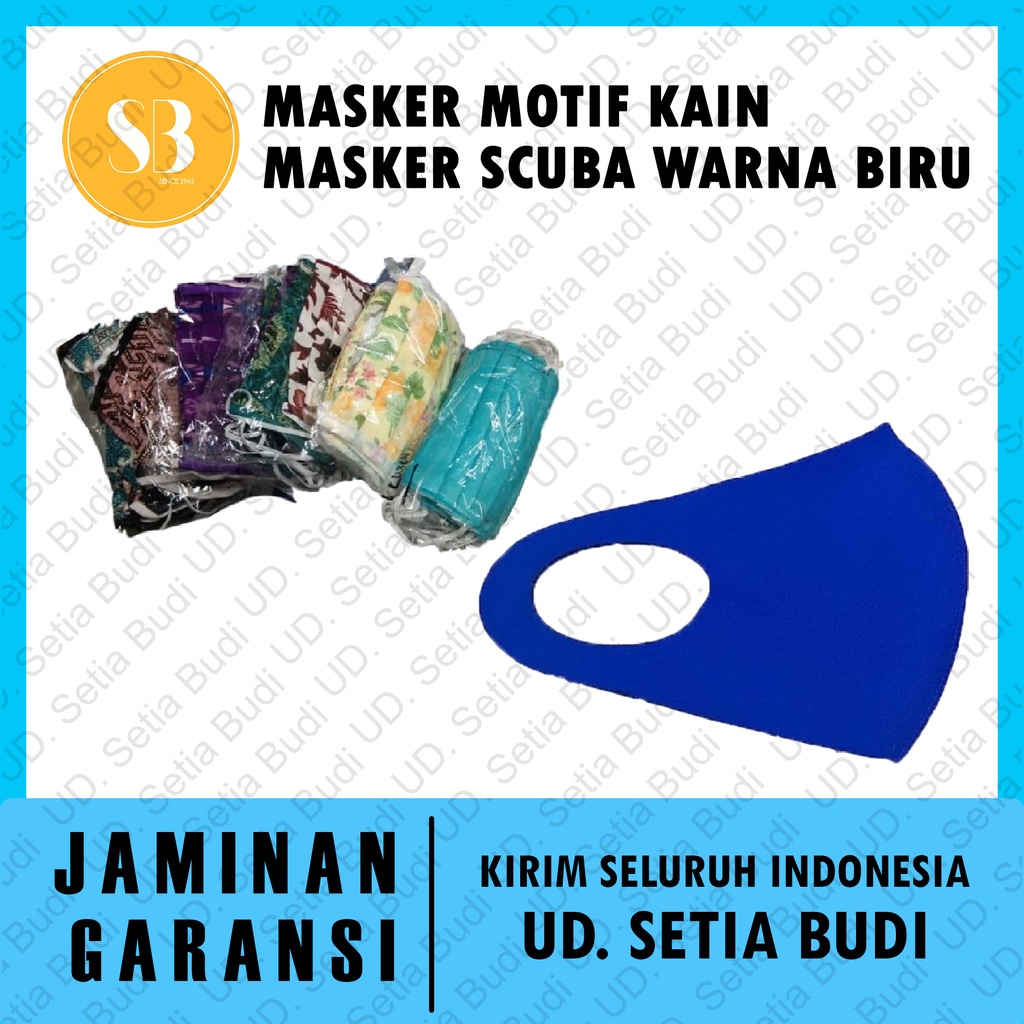 Masker Motif Kain / Masker Scuba Warna Biru 1 Pcs