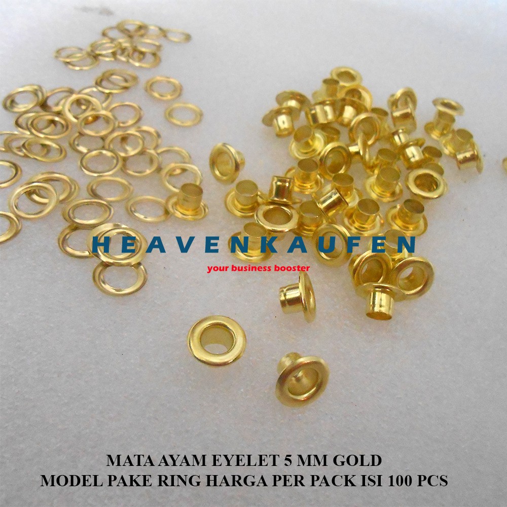 Mata Ayam Eyelet Mata Itik 5 mm Warna Gold Emas Model Pakai Ring Harga Per Pack isi 100 Pcs