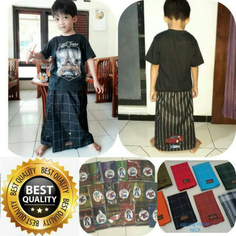 Sarung Instan Anak,Sarung Anak Laki-laki, Sarung Anak Instan motif Polos Kombinasi Usia 1-9 thn (BISA CO