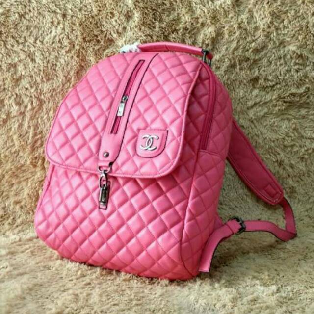 Terbaru Tas Ransel Wanita Branded Chanel Resleting Warna Pink Fanta Reseller
