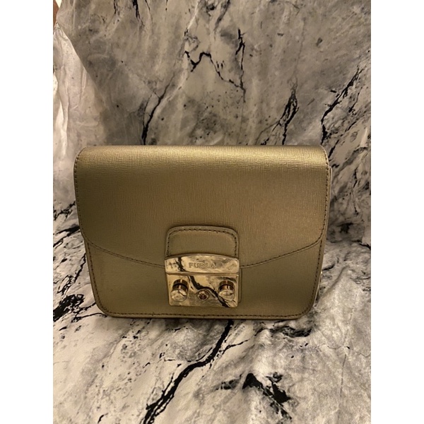 furla metropolis mini preloved/second gold rare color