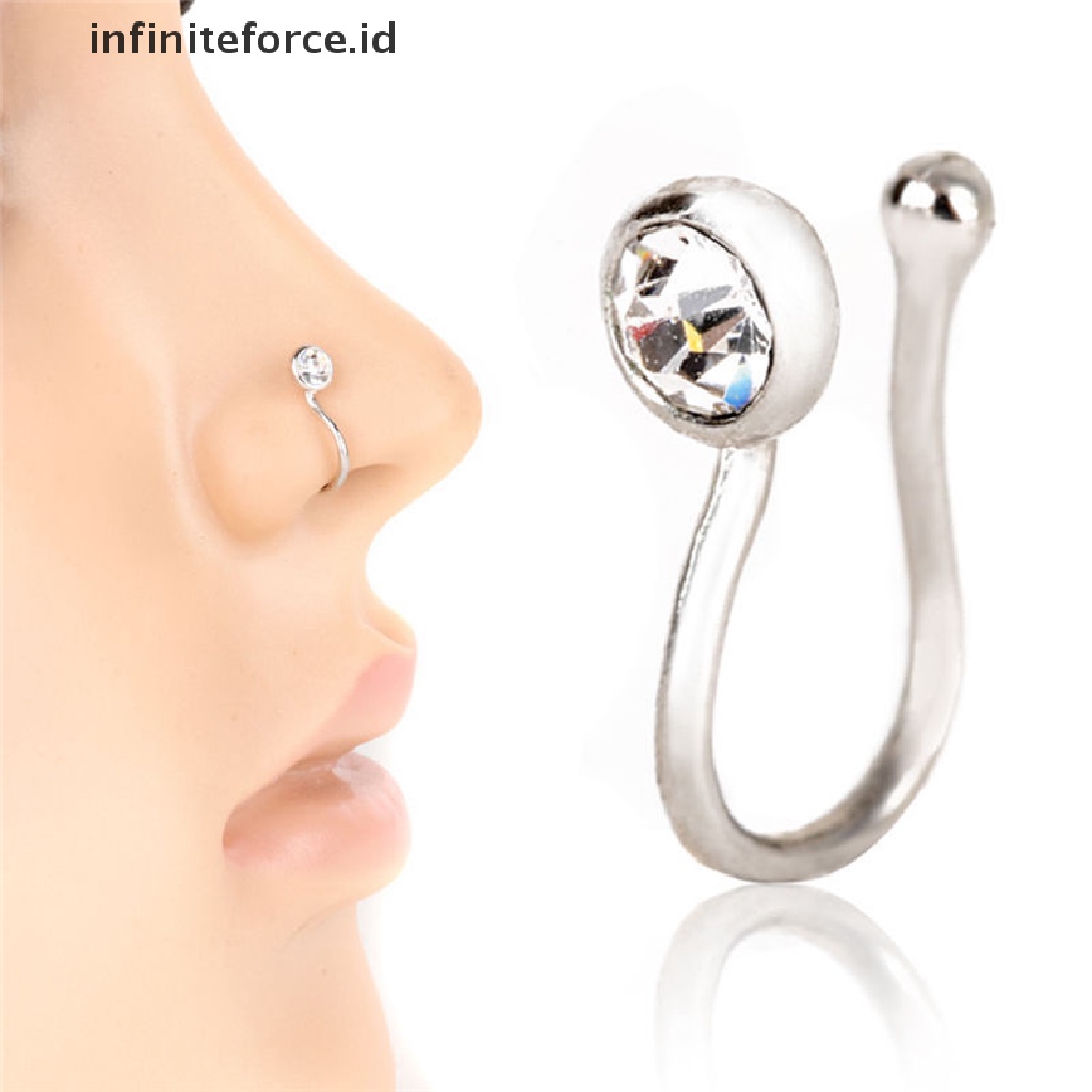 Cincin Tindik Hidung Bibir Telinga Bahan Stainless Steel Aksen Kristal