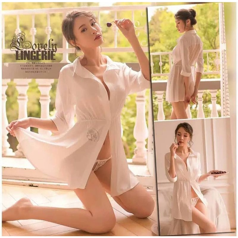 DeSecrettz FREYA Baju Tidur Wanita Dewasa Sexy Model Kemeja Dress, Includes G String