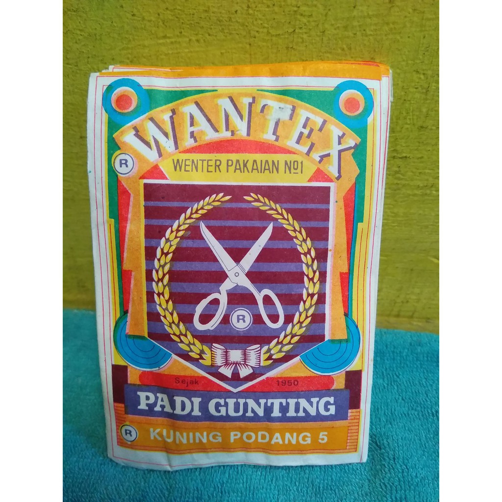 

Pewarna Kain Pakian Wantex Cap Padi Gunting Naptol Warna Kuning Podang
