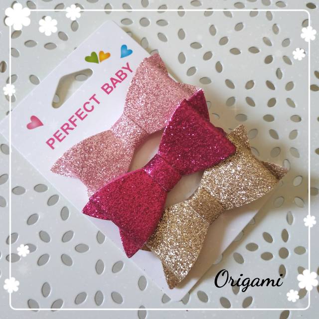 [ORGM] Aksesoris rambut Jepit rambut anak pita glitter set 3pcs