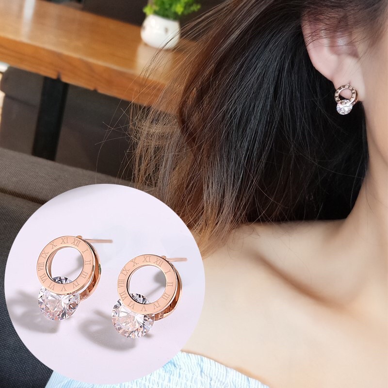 Anting Titanium Romawi Single Diamond Korea Style Fashion