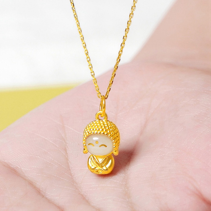 Fancyqube Lucky Charm Necklace Cartoon Buddha Titanium Neckalce No Tarnish Women Fashion