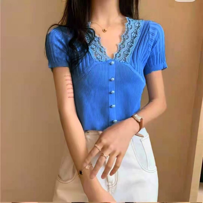 MDLV ~ 13026 BRENDA KNIT TOP // ATASAN RAJUT RENDA // FASHION IMPORT WANITA