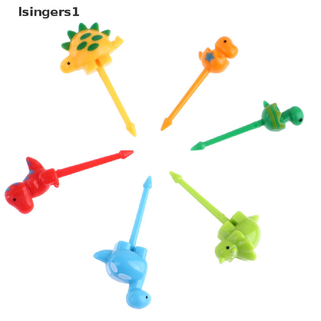 (lsingers1) 6pcs / set Garpu Buah / Snack Mini Motif Kartun Dinosaurus Untuk Anak