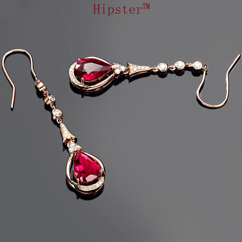 Hot Sale Rose Gold Natural Ruby Tassel Micro Inlaid with Diamond Earrings