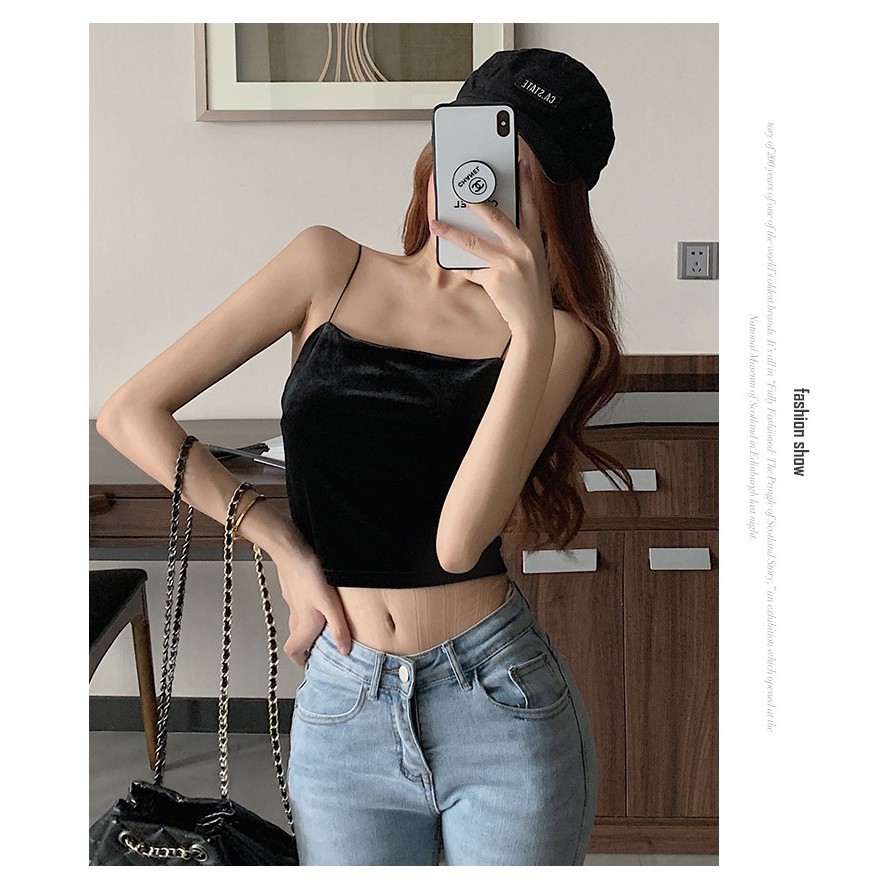 Korean Velvet Tank Top Atasan Wanita Tanpa Lengan 935 (Size XS-XL)-6