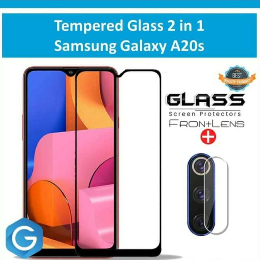 Tempered Glass 9D Samsung Galaxy A20S + Tg Lensa Camera 2in1