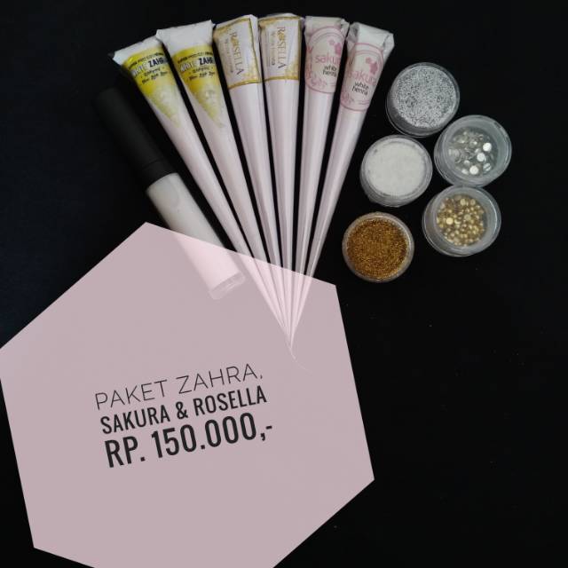 "MEDINA" PAKET ZAHRA, SAKURA DAN ROSELLA / WHITE HENNA / HENNA PUTIH / HENNA WATERPROOF