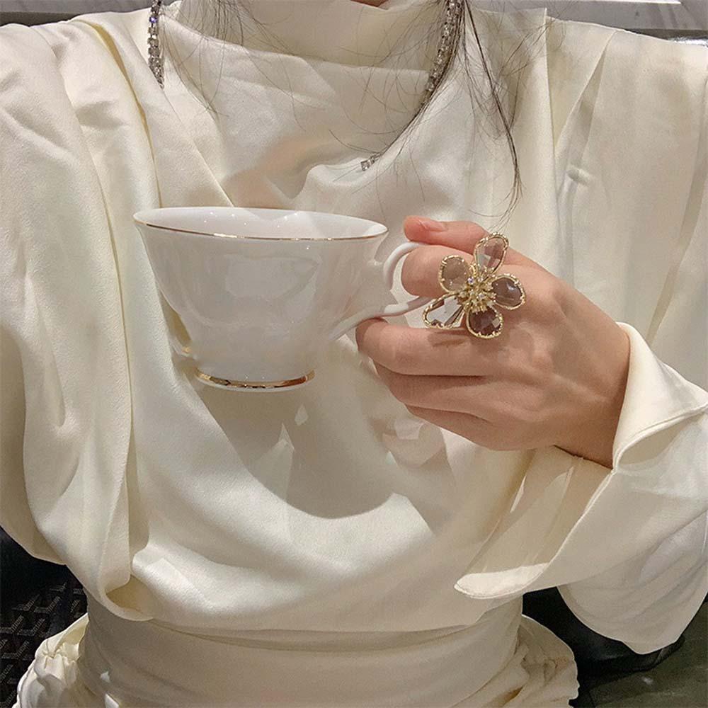 Mxbeauty Cincin Jari Mewah Elegan Hadiah Bunga Untuk Wanita Fashion Berlian Imitasi Perhiasan Yang Dapat Disesuaikan